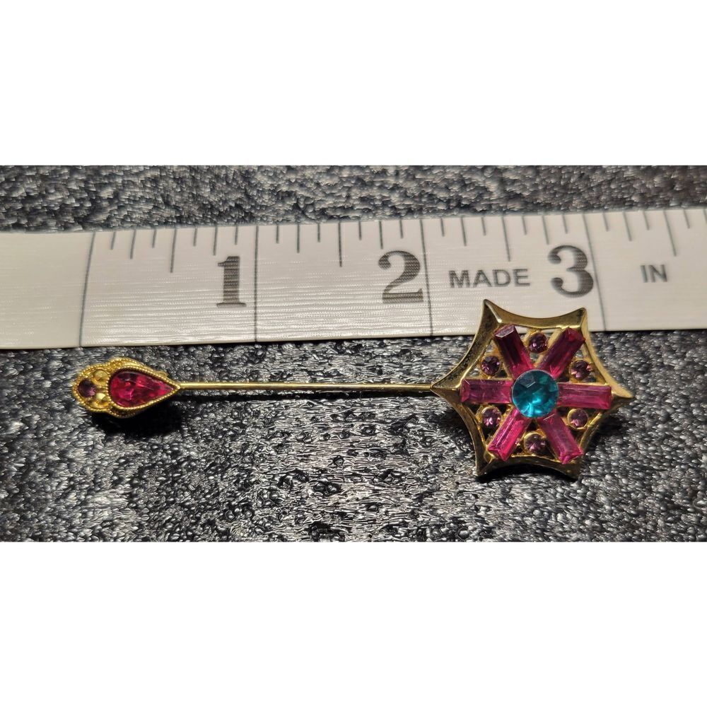 Vintage 3" gold jeweled stick pin